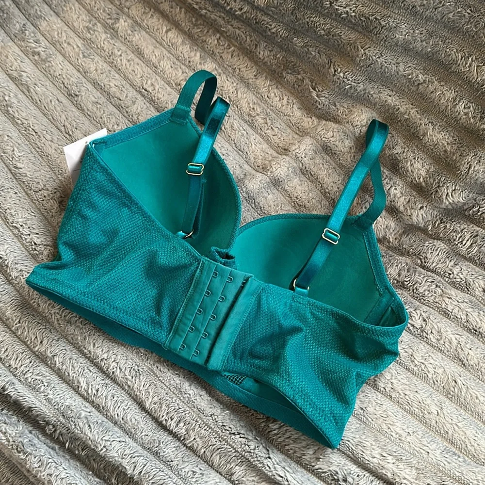 Teal Lace Women's Demi Coverage Long Line Bra New Size 36B - Picture 3 of 7